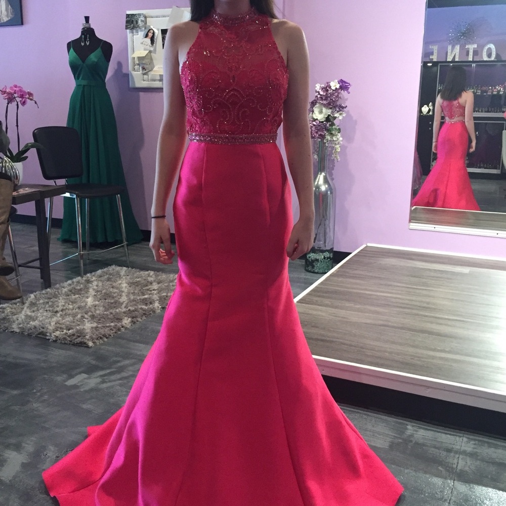 Pink beaded prom dress mermaid style